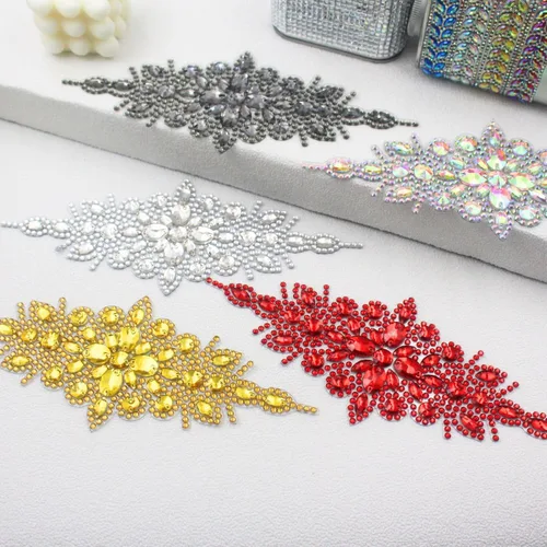 Miniatura 4 de PEARLY JUN 1 pieza de apliques de diamantes de imitación negros autoadhesivos, parches de cristal con adhesión térmica para ropa, adornos