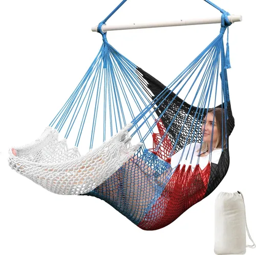Miniatura 8 de Chihee - Silla de Hamaca Extra Grande, Sillas Colgantes Suavemente Tejidas con Cuerda de Algodón, Barra de Metal Plegable y Resistente, Asiento