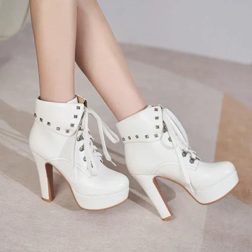Miniatura 8 de XIEDA Botines de tacón alto con remaches y plataforma gruesa para mujer