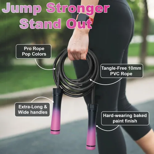 Miniatura 4 de Weighted Jump Rope, 1LB Tangle-Free Ball Bearing Rapid Speed Skipping Rope for Men Women, Adjustable 9mm Cotton & PVC Rope with Alum Handle for