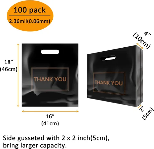Miniatura 2 de 100 bolsas de plástico reutilizables para mercancía de 16 x 18 pulgadas, para tiendas, boutiques, fiestas, regalos, ropa y más, bolsas de plástico