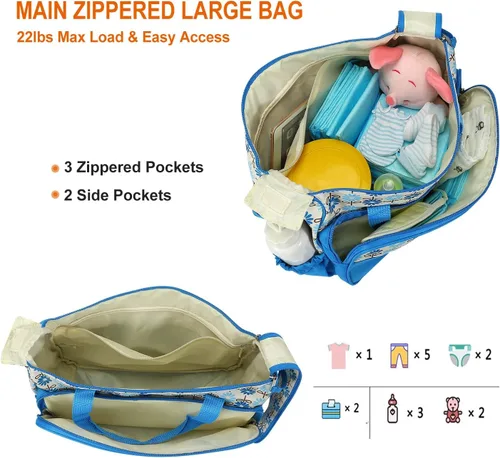 Miniatura 6 de TeqHome Juego de 5 bolsas de pañales, bolsa grande para mamá con cambiador de pañales portátil, funda para chupete, bolsas de viaje para bebé