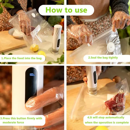 Miniatura 8 de Sellador al vacío compacto para almacenamiento de alimentos: sellador portátil de alimentos de mano, succión de 80 kPa, batería de 1800 mAh, 30