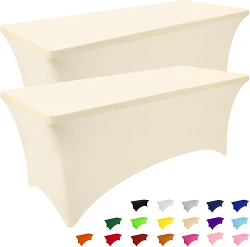 Miniatura 42 de Smiry Paquete de 2 manteles de elastano de 6 pies, fundas de mesa elásticas ajustables extensibles, lavables y sin arrugas, rectangulares para mesa
