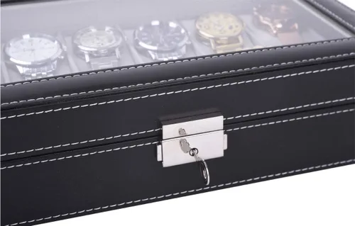 Miniatura 7 de AUTOARK Caja de reloj de cuero, 12 relojes, organizador de joyas, negro, AW-040