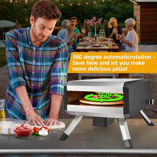 Miniatura 2 de AOSION Horno de pizza al aire libre, horno de pizza giratorio multicombustible de 14 pulgadas, horno portátil de pizza de gas de pellets de acero