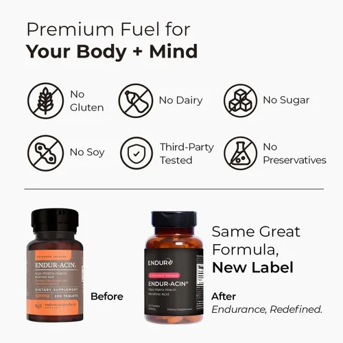 Miniatura 3 de ENDUR-ACINA - Niacina B3 - ER (liberación prolongada) 250 mg (200 ct) Nicotinic Acid Formula Supporting Healthy Heart & Cholesterol Balance with