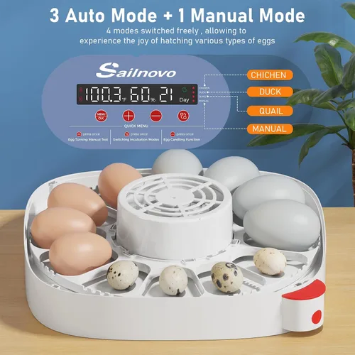 Miniatura 2 de Sailnovo 12 incubadoras de huevos para incubar huevos, incubadora de huevos con giro automático de huevos, control de temperatura, pantalla