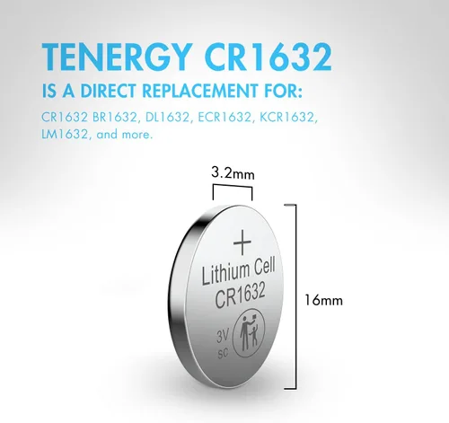 Miniatura 5 de Tenergy CR1632 - Celda de botón de litio de 3 V, para relojes, llaveros, calculadoras, dispositivos médicos y más, 10 unidades (paquete de 2)