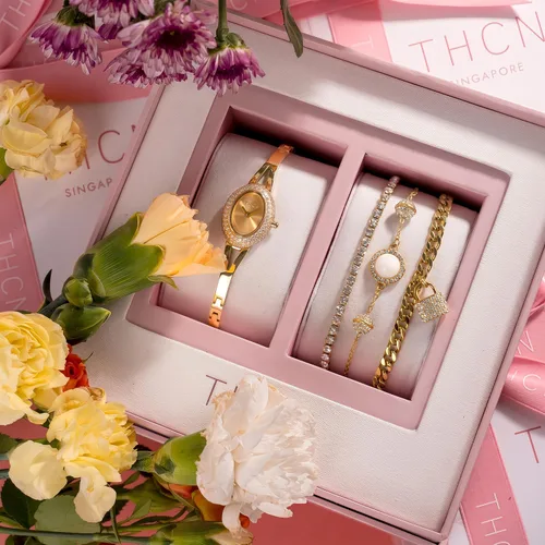 Miniatura 2 de THCN Women's Gold Watch & Bracelets Set, Ladies Dainty Watches Jewelry for Women with Crystal Bezel & Adjustable Bracelets, Luxury Jewelry Gift Set