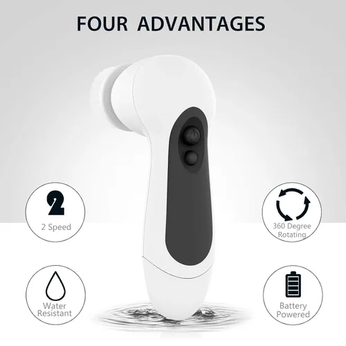 Miniatura 3 de CLSEVXY - Juego de cepillos giratorios de limpieza facial resistente al agua, con 5 cabezales de cepillo exfoliante - Cepillo limpiador facial