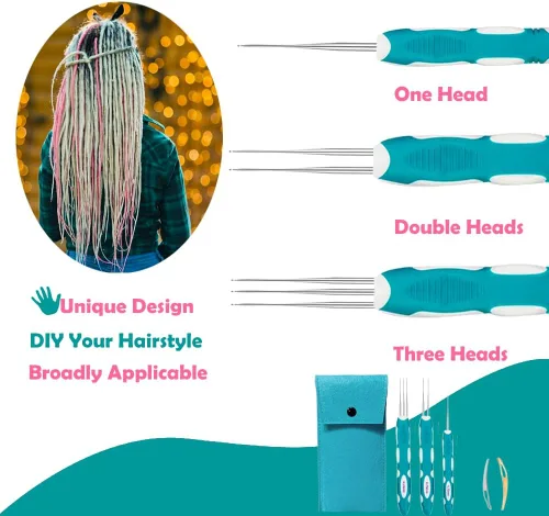 Miniatura 6 de Yarniss Ganchos de ganchillo para rastas con mango ergonómico, aguja de ganchillo para cabello de 0.75mm para trenza Loc