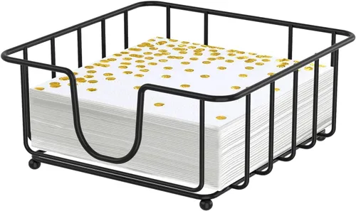 Miniatura 12 de Paquete de 2 servilleteros para mesa, servilleteros para servilletas de papel, servilleteros de metal plano negro para cocina y mesa de comedor