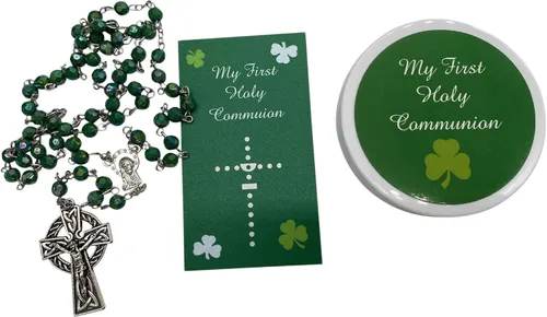 Miniatura 3 de Westmon Works Juego de rosario irlandés de la primera comunión, juego de oración de San Patricio con cuentas verdes de Irlanda, crucifijo celta