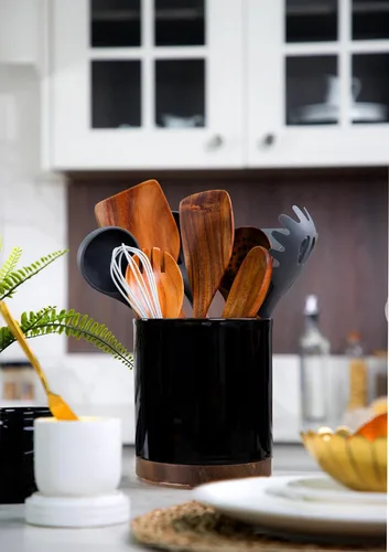Miniatura 7 de Nucookery Soporte giratorio para utensilios de cocina de 360°, 7.2 pulgadas, organizador de utensilios de cocina de cerámica blanca, decoración