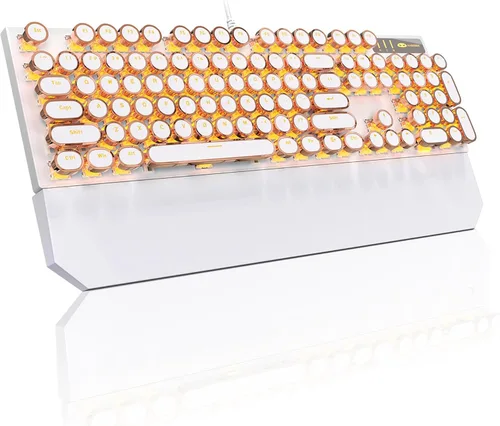 MageGee - Teclado mecánico para juegos estilo máquina de escribir retro, teclas redondas punk doradas retroiluminadas LED, con cable, para laptop,