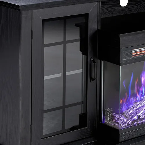 Miniatura 3 de LUXOAK Soporte de TV para Chimenea con Chimenea Eléctrica de Vidrio de 3 Lados, Centro de Entretenimiento Multimedia de 59" con Gabinete de Negro