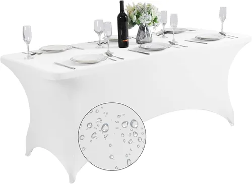 Miniatura 24 de SuperO - Paquete de 2 manteles de elastano impermeables para mesas de 6 pies, mantel elástico universal ajustable para fiestas, banquetes, bodas
