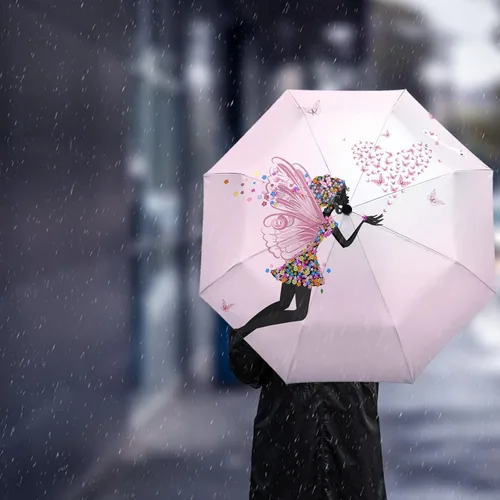 Miniatura 3 de DHDM Automatic Umbrella for Rain and Sun Male Women Beach Parasol Print Folding Umbrella