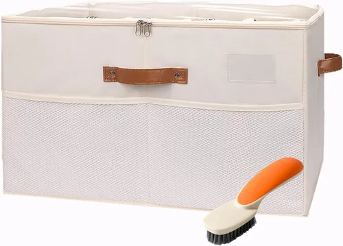 Organizador de zapatos para armario con cepillo de limpieza, capacidad para 16 pares, caja de almacenamiento plegable de alta calidad con tapa de