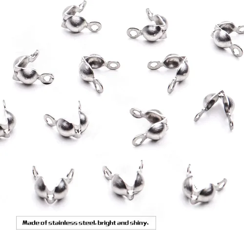 Miniatura 7 de BronaGrand Calotte Ends, 200 piezas de acero inoxidable abiertas cubiertas de nudo de concha plegables para collares, pulseras y joyas