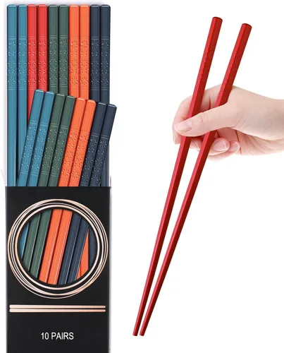 Miniatura 11 de GLAMFIELDS 10 pares de palillos de fibra de vidrio - palillos reutilizables para sushi y comida, aptos para lavavajillas, 9.5 pulgadas - Flor negra