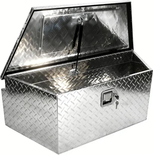 Miniatura 9 de Caja de herramientas de aluminio chapada en negro de 29 pulgadas, caja de herramientas impermeable con cerradura y llave para caravanas