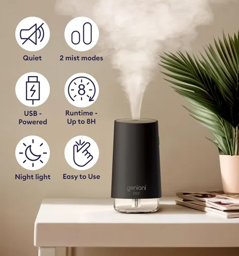 Miniatura 6 de GENIANI Humidificador portátil pequeño de niebla fría, alimentado por USB (no recargable), humidificador de escritorio compacto para plantas