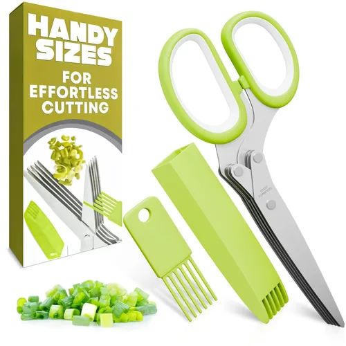 Miniatura 10 de Tijeras de cocina 2 en 1 para alimentos – Cuchillo de tomate de acero inoxidable de 9.5 pulgadas para picar verduras, frutas, queso, carne