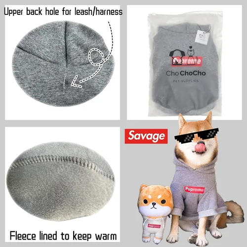 Miniatura 5 de ChoChoCho Sudadera con capucha y suéter para perros – Elegante ropa urbana de algodón para gatos y cachorros en gris – S, M, L
