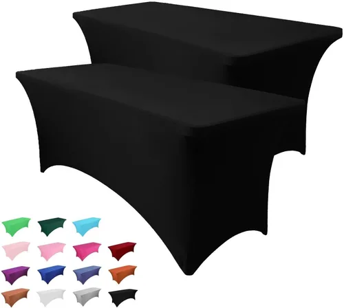 Miniatura 15 de Heochy - 2 piezas de mantel de 4 pies para mesa rectangular - Mantel rectangular elástico de spandex negro para cumpleaños, cóctel, boda, fiesta