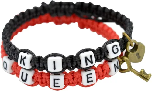 Pulseras para niñas adolescentes hecho a mano pareja rey reina trenzado cuerda pulsera clave aleación colgante decoración regalo