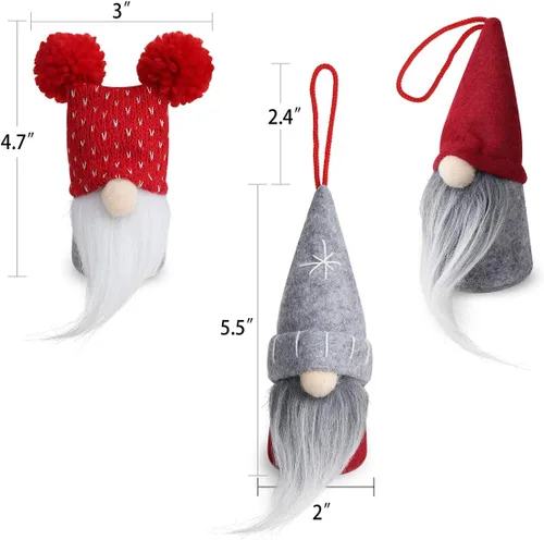 Miniatura 7 de D-FantiX Juego de 6 adornos de Navidad de gnomo, hechos a mano, gnomos suecos Tomte, adornos decorativos de felpa para colgar en el árbol