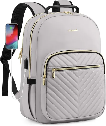 Miniatura 29 de LOVEVOOK Mochila para laptop para mujer, elegante mochila acolchada para viajes de negocios, trabajo, bolsa para computadora, con puerto USB
