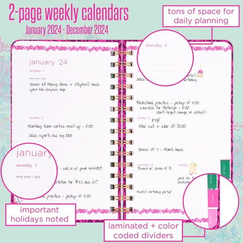 Miniatura 4 de Lilly Pulitzer Agenda diaria 2024, agenda mediana de enero de 2024 a diciembre de 2024, agenda semanal con calendario mensual, calcomanías