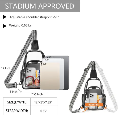 Miniatura 4 de Bolsa transparente para eventos de estadio, aprobada con 4 bolsillos, bolsa transparente para mujeres y hombres, bolsa cruzada transparente