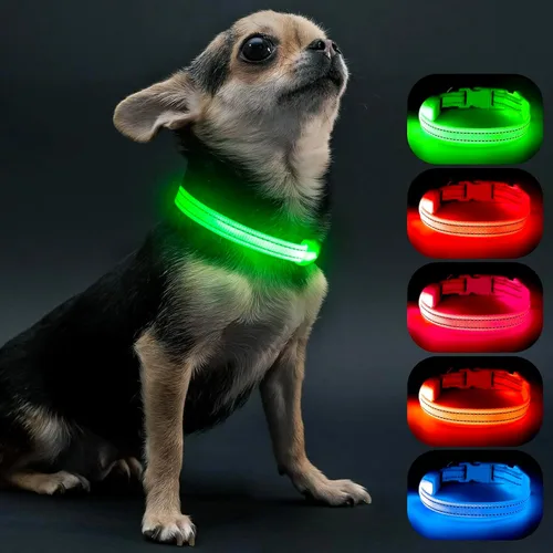 Collares de perro con luz Visinite para perros pequeños, collar de perro LED recargable, collar de perro iluminado totalmente ajustable, collares de
