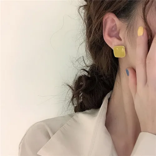 Miniatura 3 de Caiyao Aretes de botón cuadrados esmaltados ligeros y coloridos para mujer, pequeños aretes cuadrados para adolescentes, niñas, novia, fiesta