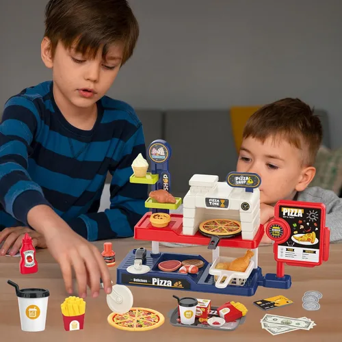 Miniatura 6 de Juego de horno de pizza para niños: máquina de helados, lector de tarjetas, caja registradora, comida de juego