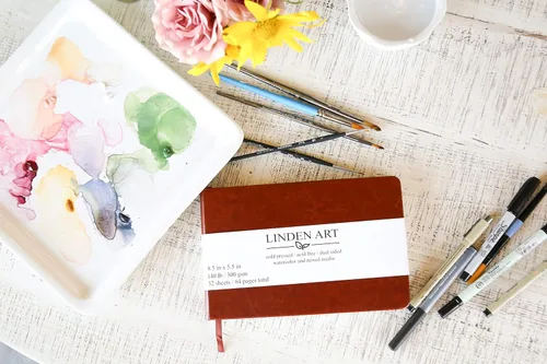 Miniatura 2 de Linden Art Diario de acuarela, 140 libras (10.58 oz/m²), 64 páginas prensadas en frío de 8.5 x 5.5 pulgadas, diario de viaje de acuarela y medios