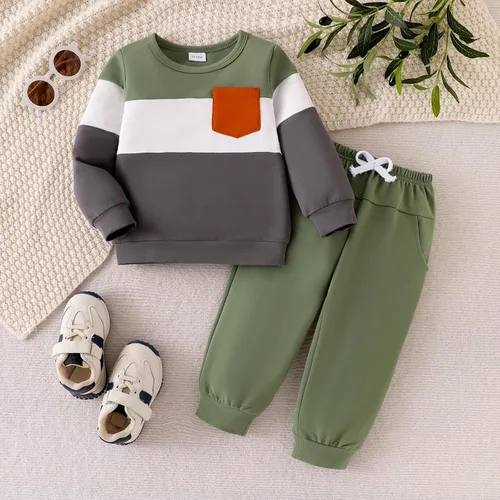 Miniatura 70 de Ropa de otoño e invierno para bebé, trajes de niño pequeño, sudadera de manga larga, sudadera de retazos y pantalones, 2 piezas, 12 meses a 5 años
