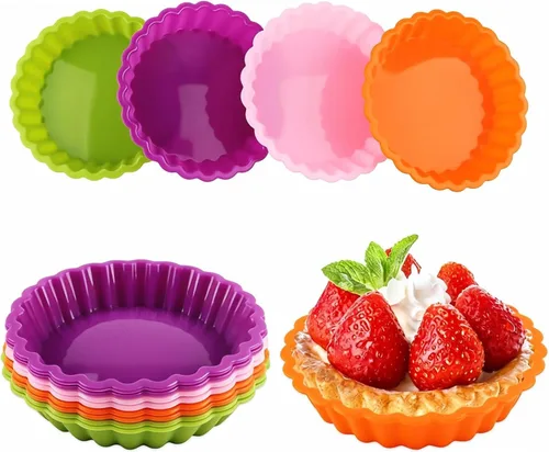 Paquete de 8 moldes de silicona para tartas y tartas, moldes redondos de 4.2 pulgadas, moldes pequeños estriados para tartas, mini moldes para
