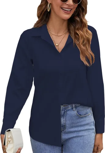 Miniatura 9 de Camisas de manga larga con botones para mujer, blusas casuales con cuello sin arrugas, para el trabajo, la oficina