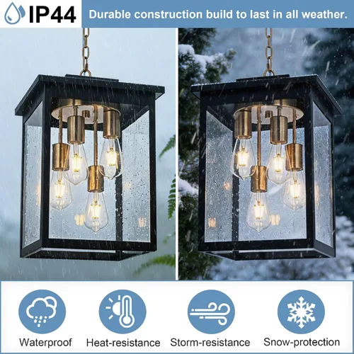 Miniatura 43 de TODOLUZ Lámpara Colgante de Exterior de 3 Luces Negra, Linterna Colgante Exterior Ajustable Luz de Porche