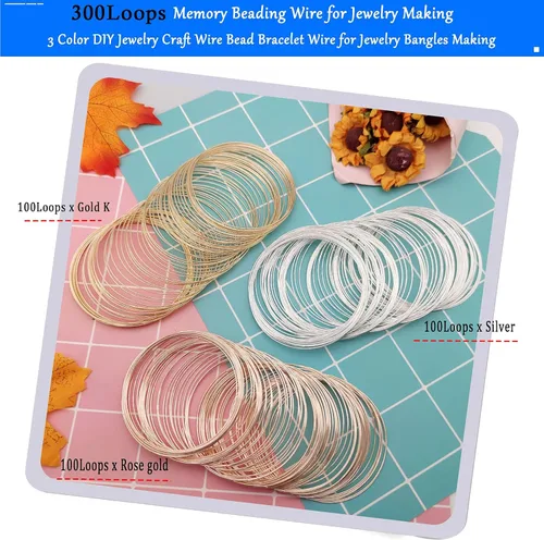 Miniatura 2 de 300 piezas de alambre de cuentas de joyería para hacer pulseras, 3 colores de memoria, alambre de cuentas de alambre para manualidades, pulseras
