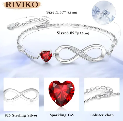 Miniatura 5 de RIVIKO Pulsera con dije de símbolo de corazón de amor infinito para mujer, plata de ley 925, ajustable, cumpleaños, Navidad, día de San Valentín