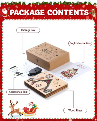 Miniatura 2 de Rompecabezas 3D para adultos, kit de reloj de madera de casa de Navidad con péndulo, manualidades de madera para decoración del hogar, rompecabezas