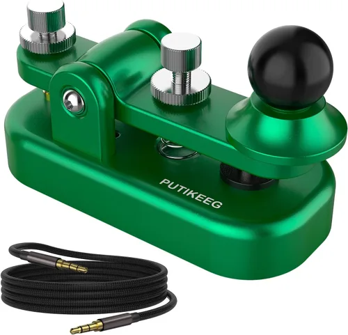 Miniatura 10 de Mini Morse Radio Key CW HAM Enviar Telegram Single Paddle Morse Code Key con aleación de aluminio Cuerpo Base Negro (S)