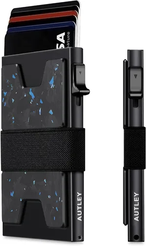 Miniatura 22 de AUTLEY Portatarjetas delgado, billetera minimalista desplegable para hombres, con bloqueo RFID y banda para efectivo (negro)