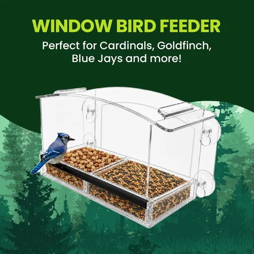 Miniatura 2 de Nature Gear Comedero de pájaros acrílico transparente con ventosas fuertes, bandeja deslizante extraíble para semillas, resistente a la intemperie